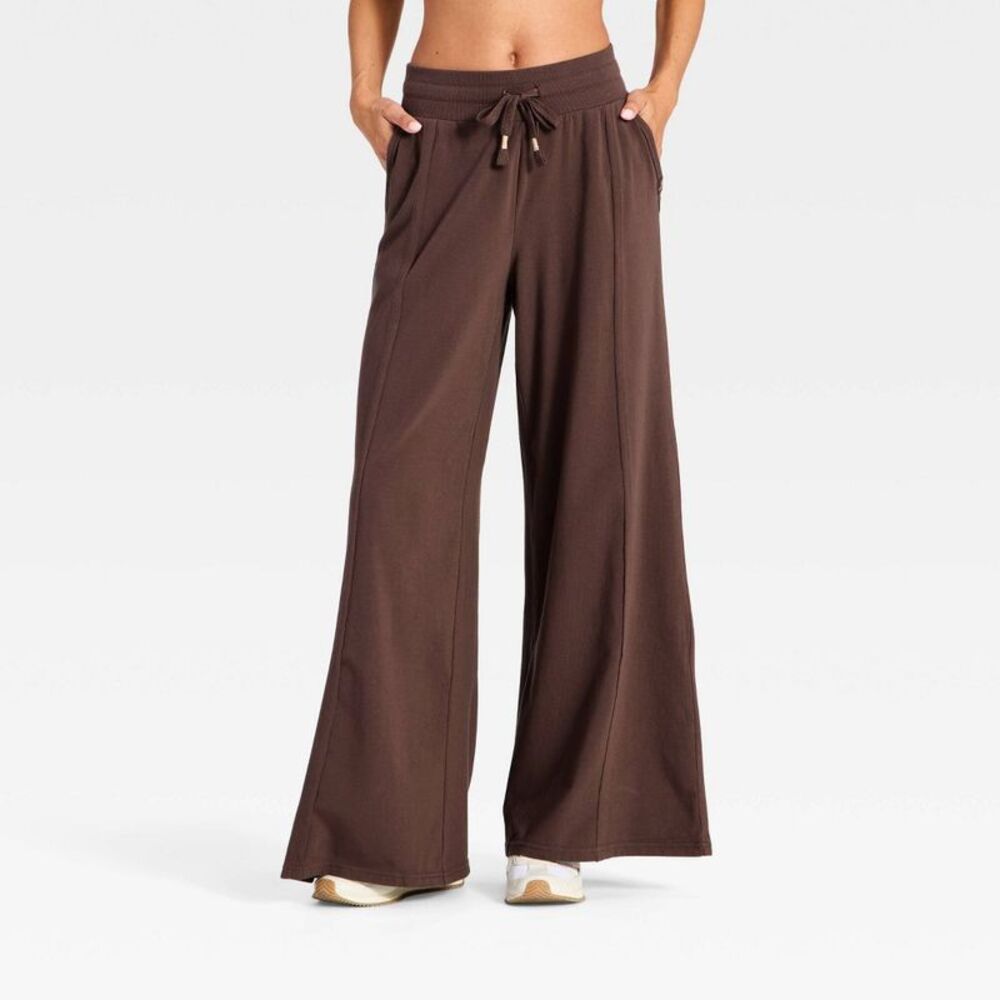 Women's Active Washed Jersey Wide Leg Pants - JoyLab Brown S